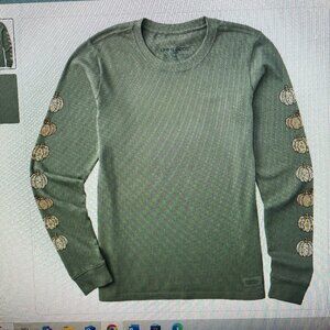 LIFE IS GOOD LONG SLEEVE PATTERN PUMPKINS  CRUSHER TSHIRT   NWT Moss green L